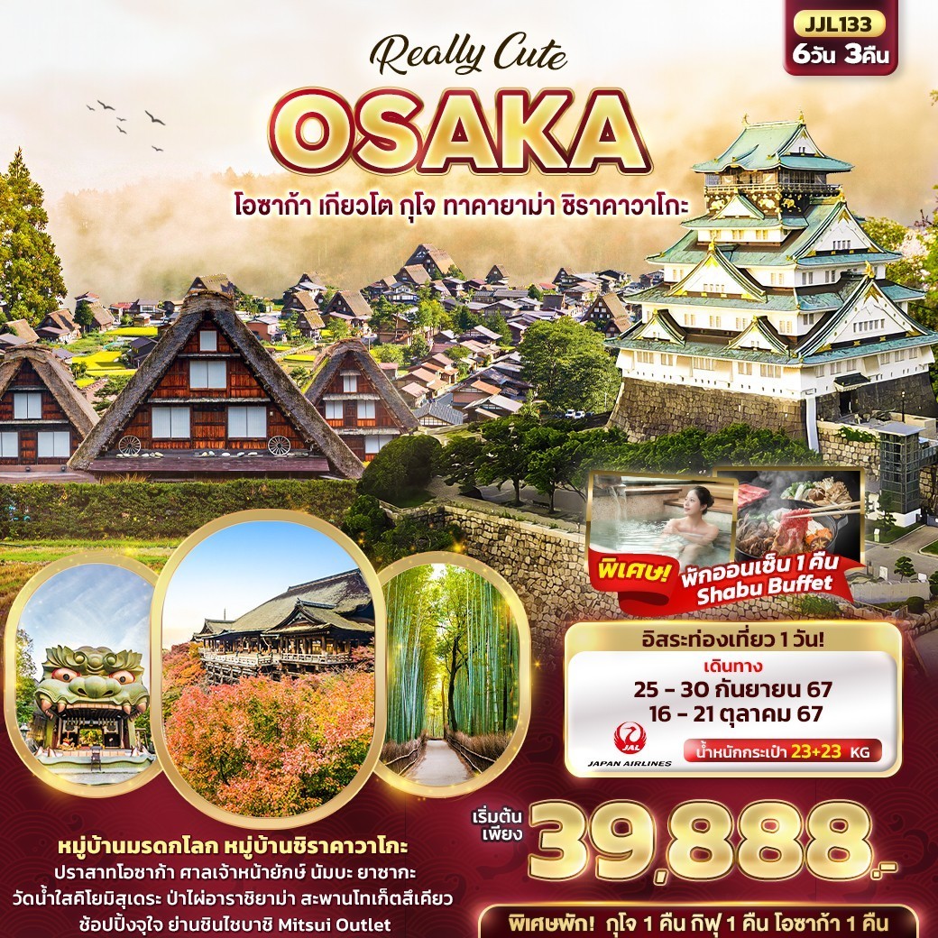 OSAKA เกียวโต กุโจ ทาคายาม่า ชิราคาวาโกะ 6วัน 3คืน